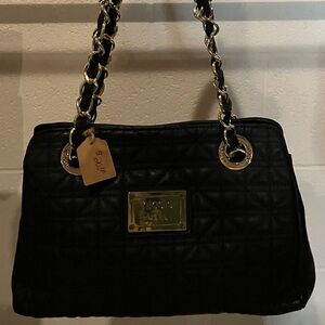 Nicole Black Quilted Crossbody Bag with Gold Chain